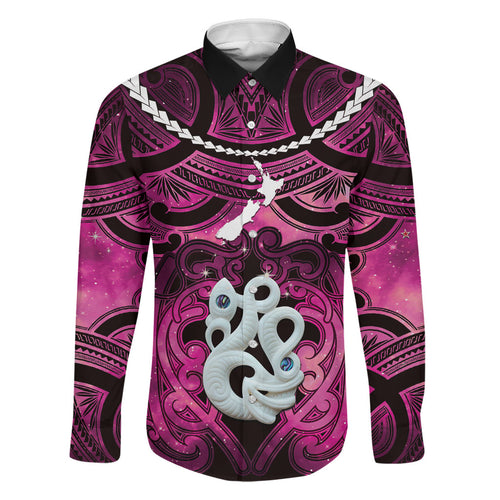 Personalised Maori Matariki Manaia Mawhero Family Matching Off Shoulder Short Dress and Hawaiian Shirt Maori Kowhaiwhai Pattern Galaxy