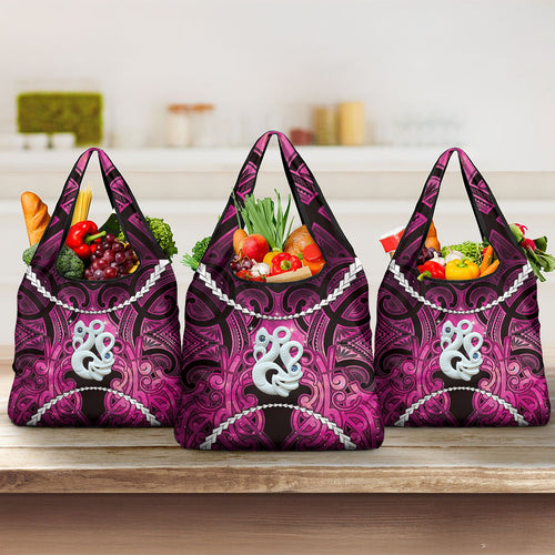 Maori Matariki Manaia Mawhero Grocery Bag Maori Kowhaiwhai Pattern Galaxy