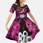 Personalised Maori Matariki Manaia Mawhero Kid Short Sleeve Dress Maori Kowhaiwhai Pattern Galaxy