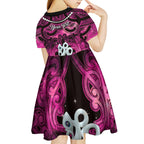 Personalised Maori Matariki Manaia Mawhero Kid Short Sleeve Dress Maori Kowhaiwhai Pattern Galaxy