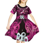 Personalised Maori Matariki Manaia Mawhero Kid Short Sleeve Dress Maori Kowhaiwhai Pattern Galaxy