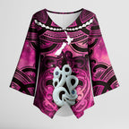 Personalised Maori Matariki Manaia Mawhero Kimono Sleeve Blouse Maori Kowhaiwhai Pattern Galaxy