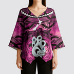Personalised Maori Matariki Manaia Mawhero Kimono Sleeve Blouse Maori Kowhaiwhai Pattern Galaxy