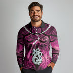 Personalised Maori Matariki Manaia Mawhero Long Sleeve Polo Shirt Maori Kowhaiwhai Pattern Galaxy