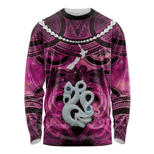 Personalised Maori Matariki Manaia Mawhero Long Sleeve Shirt Maori Kowhaiwhai Pattern Galaxy