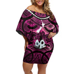 Personalised Maori Matariki Manaia Mawhero Off Shoulder Short Dress Maori Kowhaiwhai Pattern Galaxy
