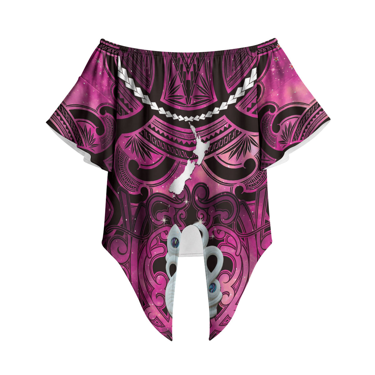 Personalised Maori Matariki Manaia Mawhero Off Shoulder Wrap Waist Top Maori Kowhaiwhai Pattern Galaxy