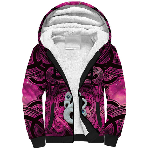 Personalised Maori Matariki Manaia Mawhero Sherpa Hoodie Maori Kowhaiwhai Pattern Galaxy