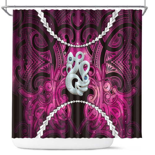 Maori Matariki Manaia Mawhero Shower Curtain Maori Kowhaiwhai Pattern Galaxy