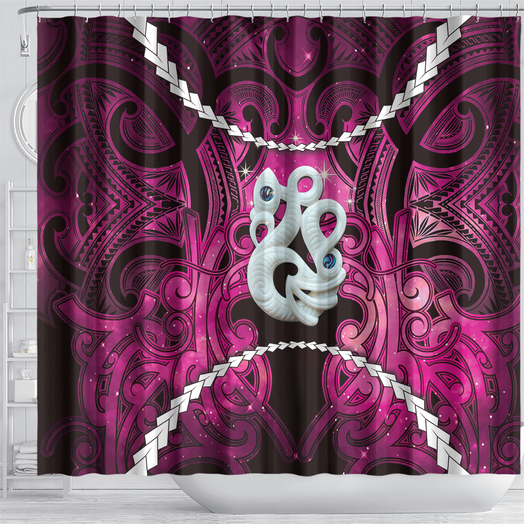 Maori Matariki Manaia Mawhero Shower Curtain Maori Kowhaiwhai Pattern Galaxy