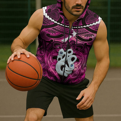 Personalised Maori Matariki Manaia Mawhero Sleeveless Zip Hoodie Maori Kowhaiwhai Pattern Galaxy