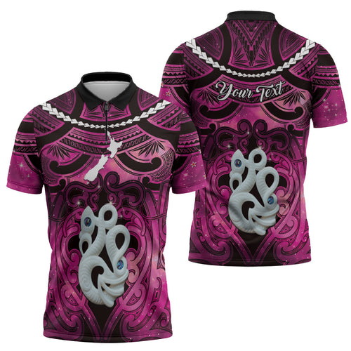 Personalised Maori Matariki Manaia Mawhero Zipper Polo Shirt Maori Kowhaiwhai Pattern Galaxy