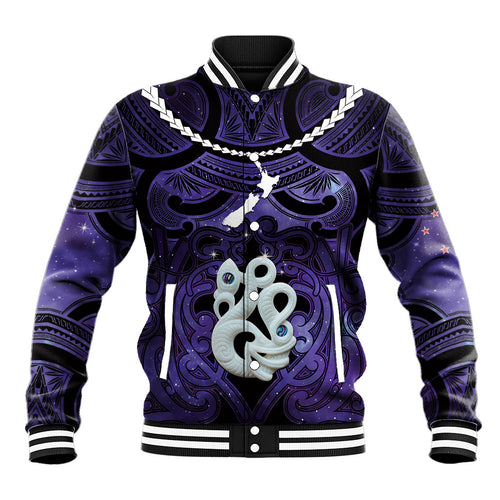 Personalised Maori Matariki Manaia Waiporoporo Baseball Jacket Maori Kowhaiwhai Pattern Galaxy