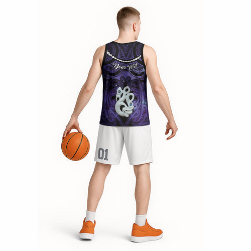 Personalised Maori Matariki Manaia Waiporoporo Basketball Jersey Maori Kowhaiwhai Pattern Galaxy