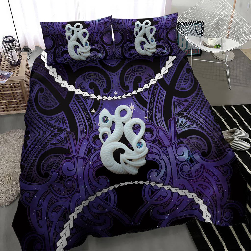 Maori Matariki Manaia Waiporoporo Bedding Set Maori Kowhaiwhai Pattern Galaxy