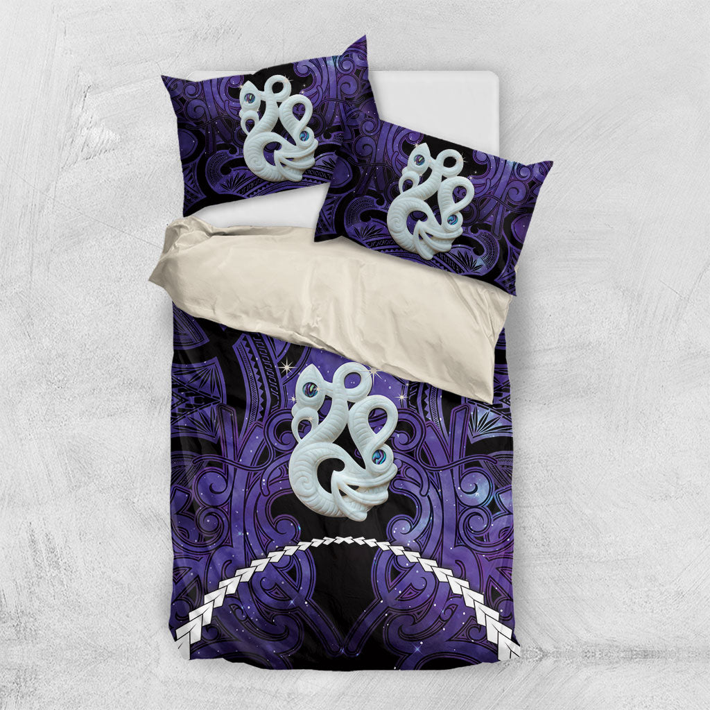 Maori Matariki Manaia Waiporoporo Bedding Set Maori Kowhaiwhai Pattern Galaxy