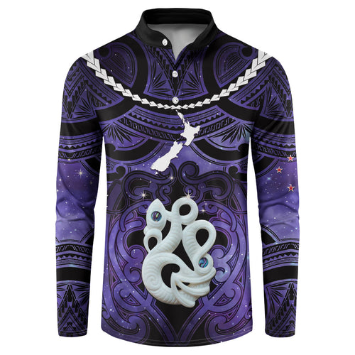 Personalised Maori Matariki Manaia Waiporoporo Button Sweatshirt Maori Kowhaiwhai Pattern Galaxy