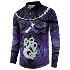 Personalised Maori Matariki Manaia Waiporoporo Button Sweatshirt Maori Kowhaiwhai Pattern Galaxy