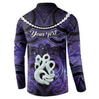 Personalised Maori Matariki Manaia Waiporoporo Button Sweatshirt Maori Kowhaiwhai Pattern Galaxy