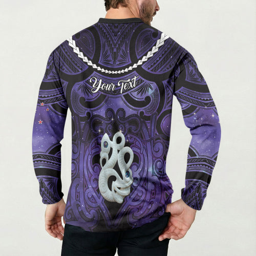 Personalised Maori Matariki Manaia Waiporoporo Button Sweatshirt Maori Kowhaiwhai Pattern Galaxy