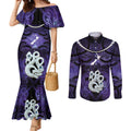 Personalised Maori Matariki Manaia Waiporoporo Couples Matching Mermaid Dress and Long Sleeve Button Shirt Maori Kowhaiwhai Pattern Galaxy