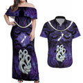 Personalised Maori Matariki Manaia Waiporoporo Couples Matching Off Shoulder Maxi Dress and Hawaiian Shirt Maori Kowhaiwhai Pattern Galaxy