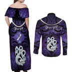 Personalised Maori Matariki Manaia Waiporoporo Couples Matching Off Shoulder Maxi Dress and Long Sleeve Button Shirt Maori Kowhaiwhai Pattern Galaxy