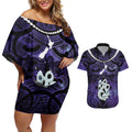 Personalised Maori Matariki Manaia Waiporoporo Couples Matching Off Shoulder Short Dress and Hawaiian Shirt Maori Kowhaiwhai Pattern Galaxy