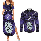 Personalised Maori Matariki Manaia Waiporoporo Couples Matching Summer Maxi Dress and Long Sleeve Button Shirt Maori Kowhaiwhai Pattern Galaxy