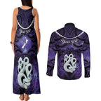 Personalised Maori Matariki Manaia Waiporoporo Couples Matching Tank Maxi Dress and Long Sleeve Button Shirt Maori Kowhaiwhai Pattern Galaxy