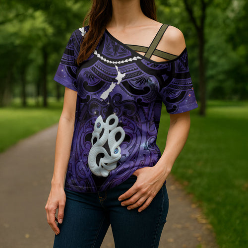 Personalised Maori Matariki Manaia Waiporoporo Cross Shoulder Shirt Maori Kowhaiwhai Pattern Galaxy