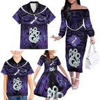 Personalised Maori Matariki Manaia Waiporoporo Family Matching Off The Shoulder Long Sleeve Dress and Hawaiian Shirt Maori Kowhaiwhai Pattern Galaxy