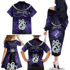 Personalised Maori Matariki Manaia Waiporoporo Family Matching Off The Shoulder Long Sleeve Dress and Hawaiian Shirt Maori Kowhaiwhai Pattern Galaxy