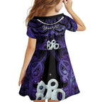 Personalised Maori Matariki Manaia Waiporoporo Family Matching Off Shoulder Short Dress and Hawaiian Shirt Maori Kowhaiwhai Pattern Galaxy
