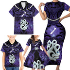 Personalised Maori Matariki Manaia Waiporoporo Family Matching Short Sleeve Bodycon Dress and Hawaiian Shirt Maori Kowhaiwhai Pattern Galaxy