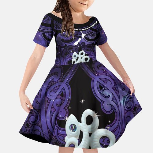 Personalised Maori Matariki Manaia Waiporoporo Family Matching Summer Maxi Dress and Hawaiian Shirt Maori Kowhaiwhai Pattern Galaxy