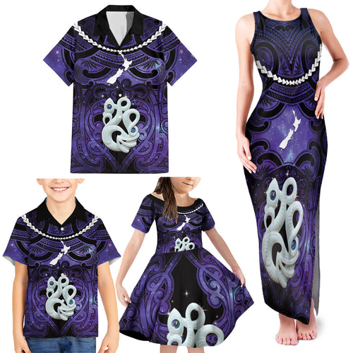 Personalised Maori Matariki Manaia Waiporoporo Family Matching Tank Maxi Dress and Hawaiian Shirt Maori Kowhaiwhai Pattern Galaxy