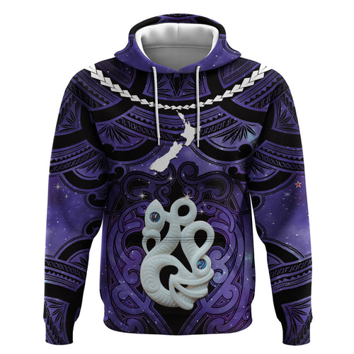 Personalised Maori Matariki Manaia Waiporoporo Hoodie Maori Kowhaiwhai Pattern Galaxy