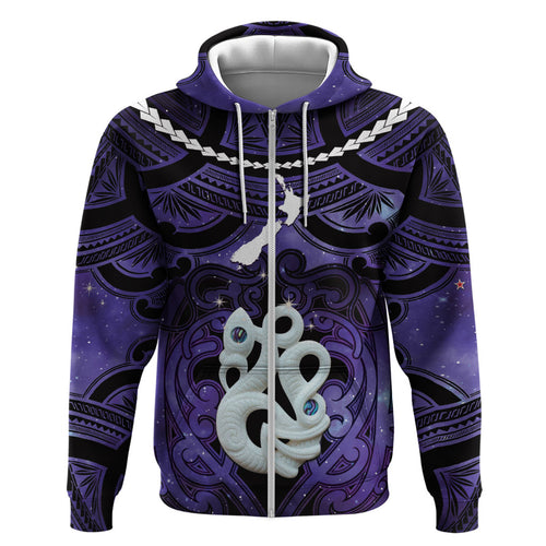 Personalised Maori Matariki Manaia Waiporoporo Hoodie Maori Kowhaiwhai Pattern Galaxy