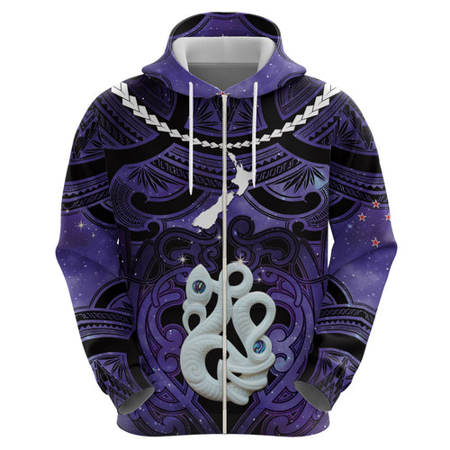 Personalised Maori Matariki Manaia Waiporoporo Hoodie Maori Kowhaiwhai Pattern Galaxy