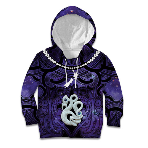 Personalised Maori Matariki Manaia Waiporoporo Kid Hoodie Maori Kowhaiwhai Pattern Galaxy