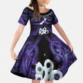 Personalised Maori Matariki Manaia Waiporoporo Kid Short Sleeve Dress Maori Kowhaiwhai Pattern Galaxy