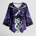 Personalised Maori Matariki Manaia Waiporoporo Kimono Sleeve Blouse Maori Kowhaiwhai Pattern Galaxy