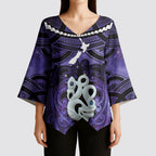Personalised Maori Matariki Manaia Waiporoporo Kimono Sleeve Blouse Maori Kowhaiwhai Pattern Galaxy