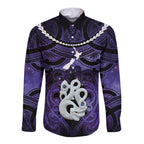 Personalised Maori Matariki Manaia Waiporoporo Long Sleeve Button Shirt Maori Kowhaiwhai Pattern Galaxy