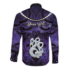 Personalised Maori Matariki Manaia Waiporoporo Long Sleeve Button Shirt Maori Kowhaiwhai Pattern Galaxy