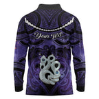 Personalised Maori Matariki Manaia Waiporoporo Long Sleeve Polo Shirt Maori Kowhaiwhai Pattern Galaxy
