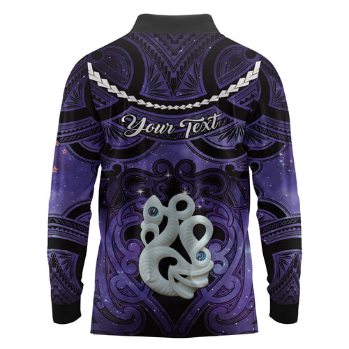 Personalised Maori Matariki Manaia Waiporoporo Long Sleeve Polo Shirt Maori Kowhaiwhai Pattern Galaxy