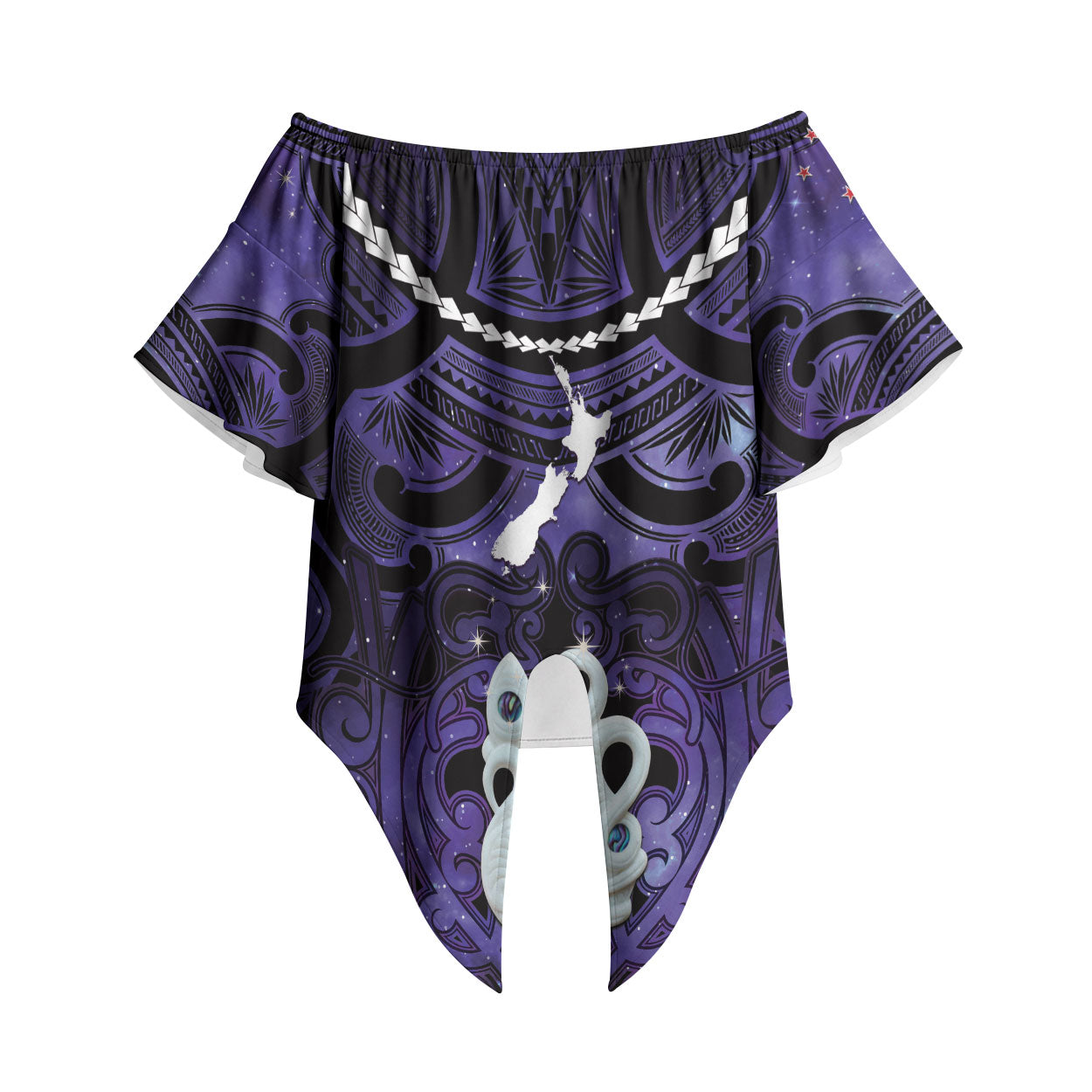 Personalised Maori Matariki Manaia Waiporoporo Off Shoulder Wrap Waist Top Maori Kowhaiwhai Pattern Galaxy