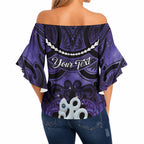 Personalised Maori Matariki Manaia Waiporoporo Off Shoulder Wrap Waist Top Maori Kowhaiwhai Pattern Galaxy